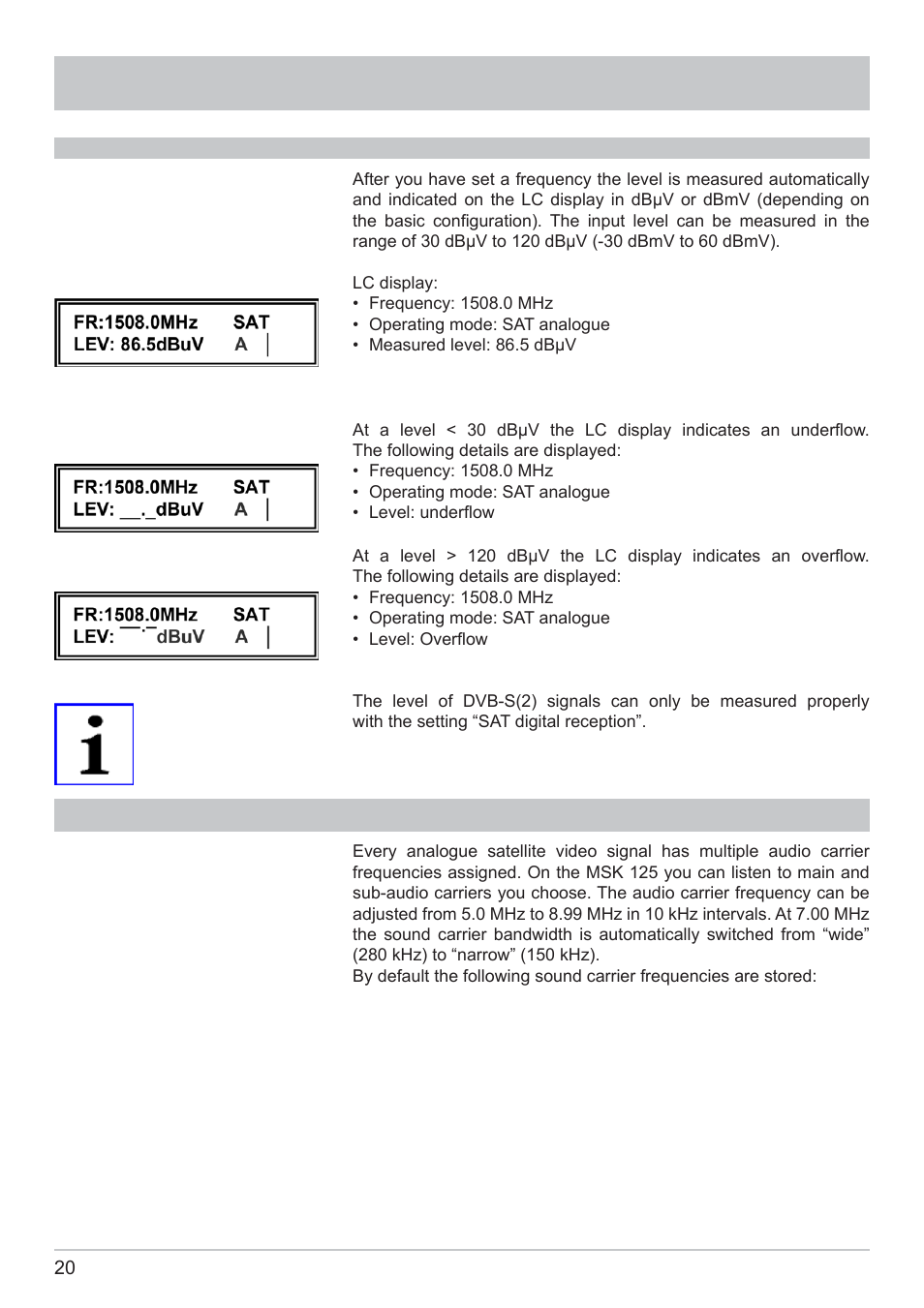 Sound carrier frequency setting | Kathrein MSK 125 User Manual | Page 20 / 80