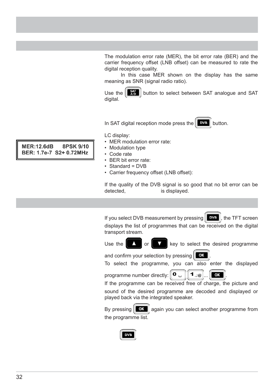 Dvb-s(2) mer, ber and offset measurement, Mpeg image representation in dvb-s(2) | Kathrein MSK 125 User Manual | Page 32 / 80