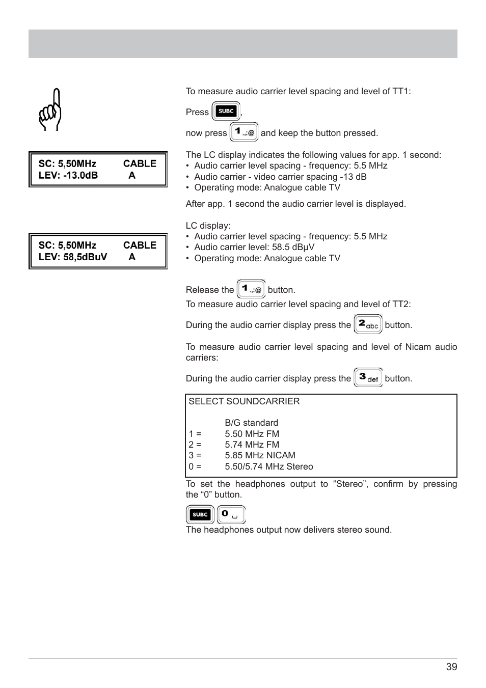 Tv measurement | Kathrein MSK 125 User Manual | Page 39 / 80