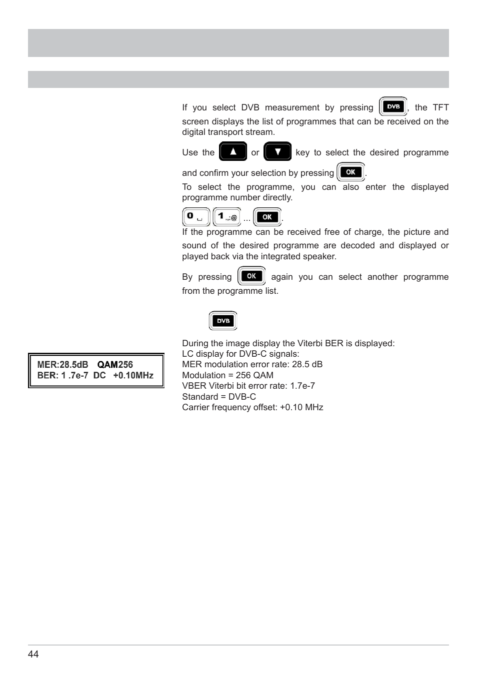 Tv measurement, Mpeg image representation in dvb-c | Kathrein MSK 125 User Manual | Page 44 / 80