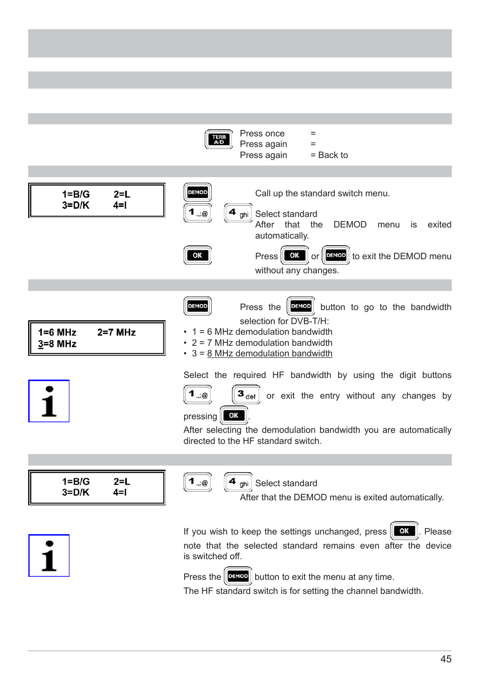 Tv measurement, Analogue terrestrial tv reception | Kathrein MSK 125 User Manual | Page 45 / 80