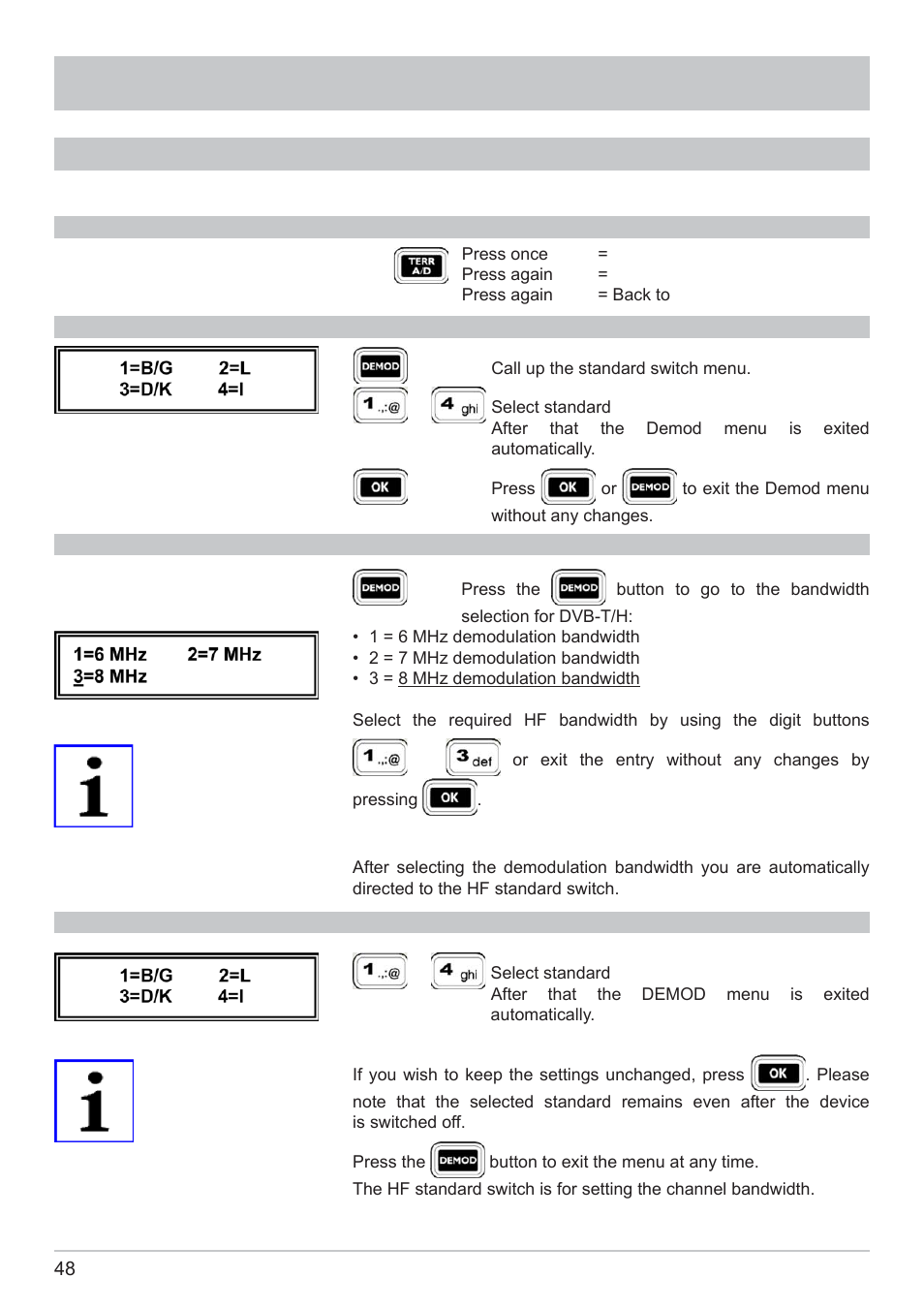 Tv measurement, Digital terrestrial tv reception | Kathrein MSK 125 User Manual | Page 48 / 80