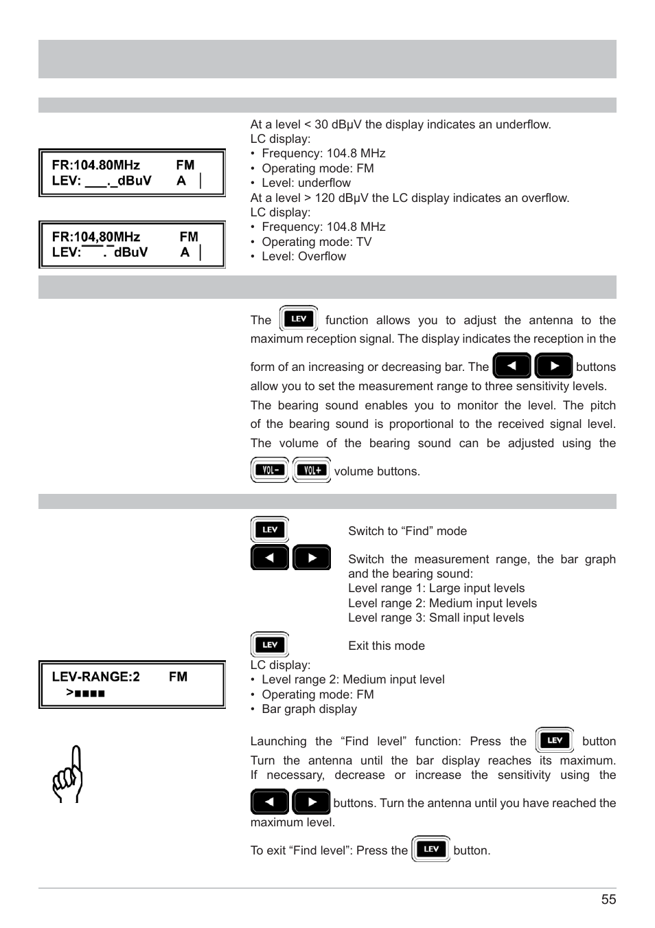 Fm measurement, Finding individual reception frequencies | Kathrein MSK 125 User Manual | Page 55 / 80