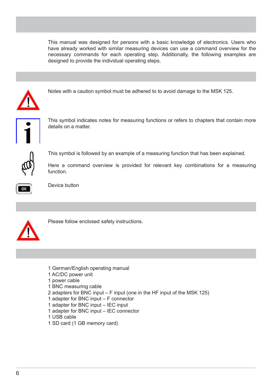 Safety instructions, Meaning of symbols, Product package | Kathrein MSK 125 User Manual | Page 6 / 80