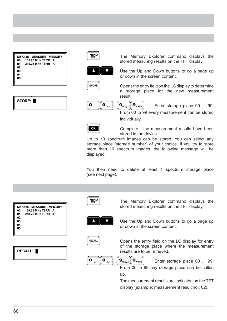 Storing measurement results | Kathrein MSK 125 User Manual | Page 60 / 80