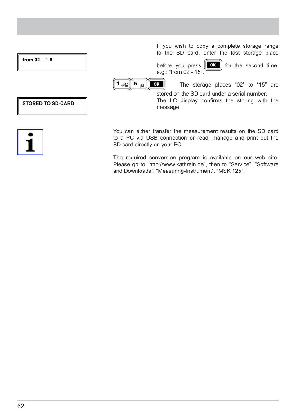 Storing measurement results | Kathrein MSK 125 User Manual | Page 62 / 80