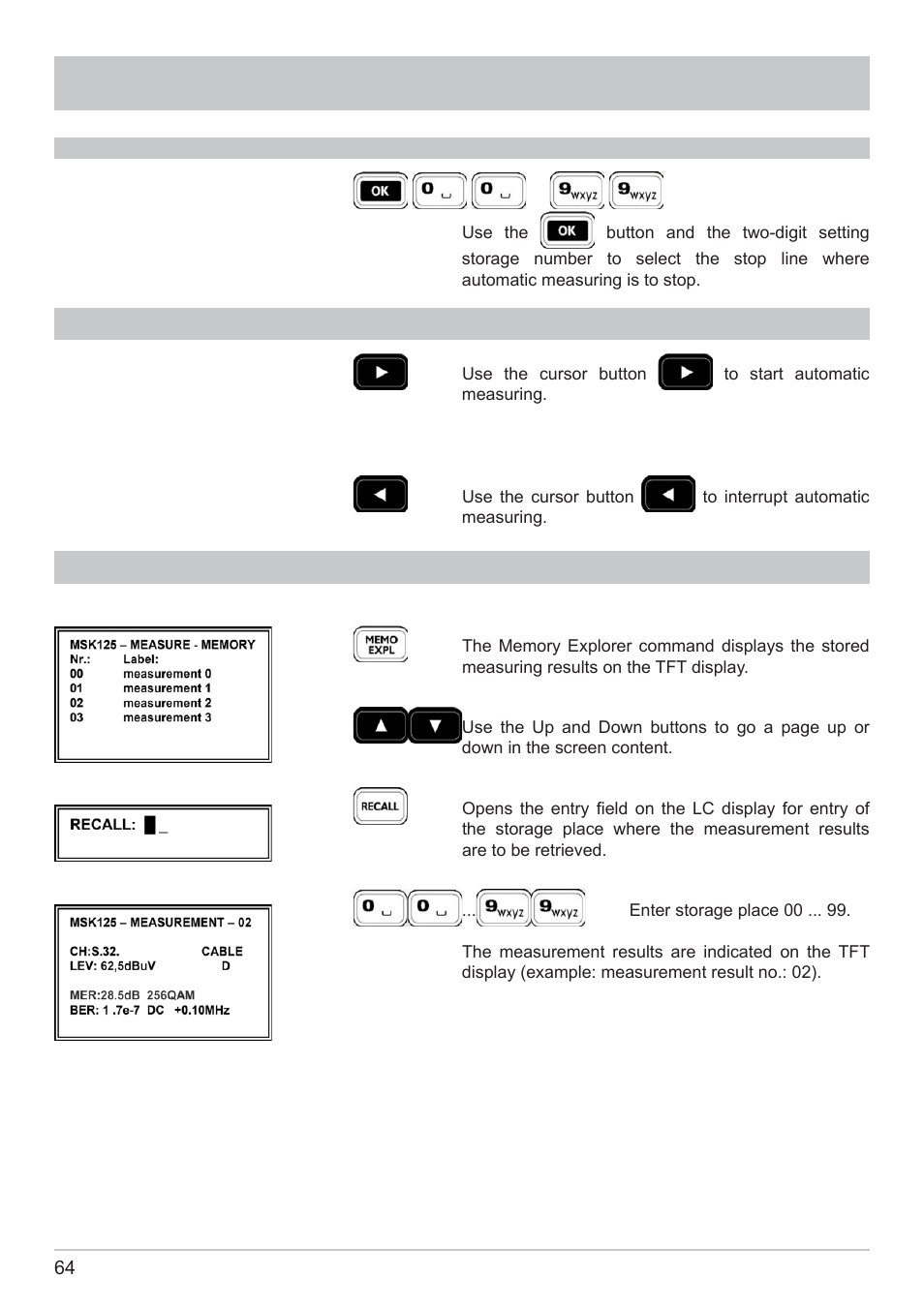Data logger, Starting and interrupting automatic measuring | Kathrein MSK 125 User Manual | Page 64 / 80