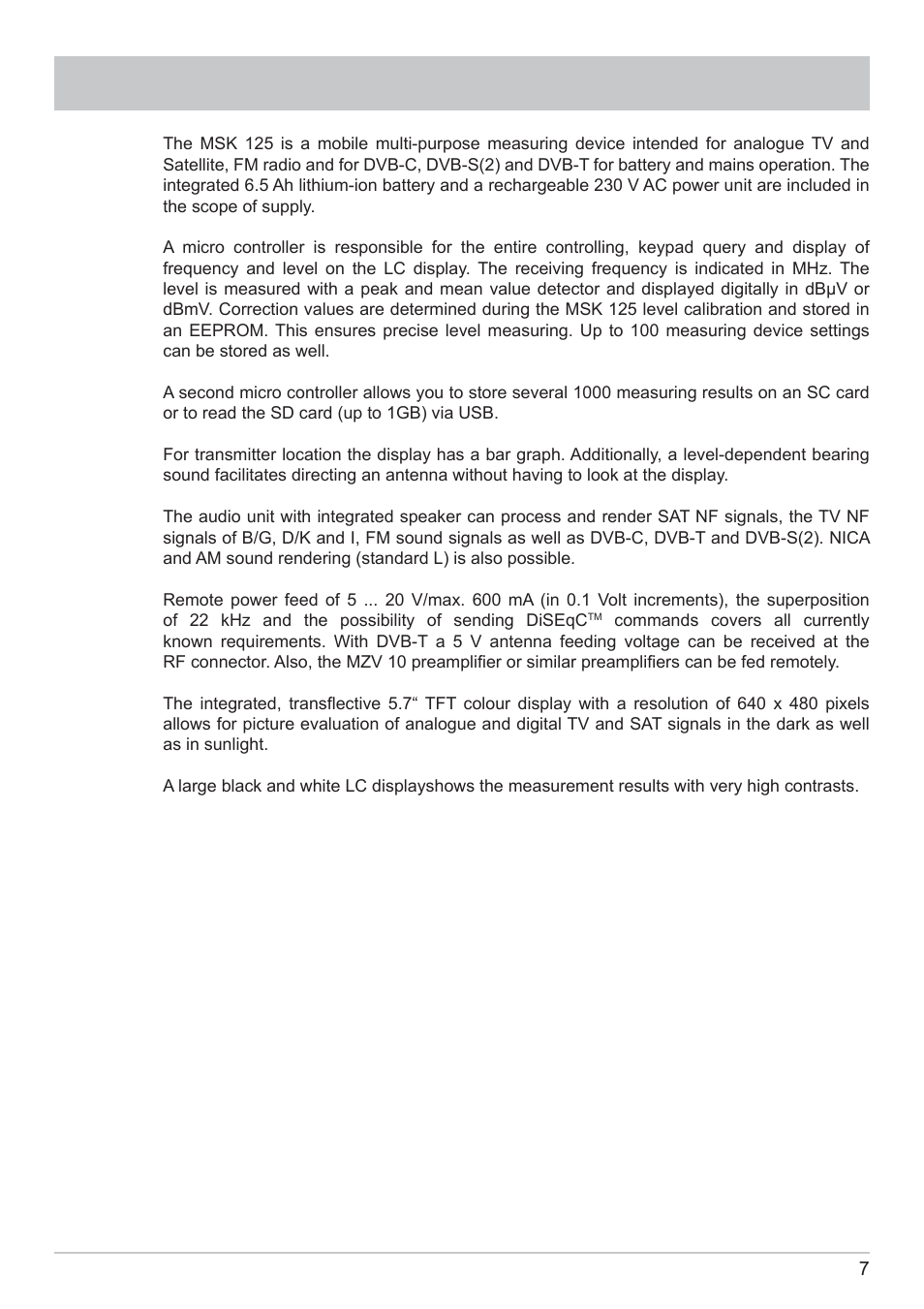 Functionality | Kathrein MSK 125 User Manual | Page 7 / 80