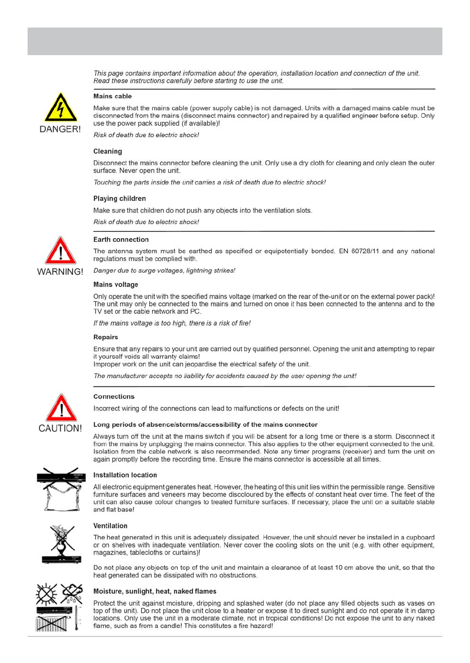 Safety instructions | Kathrein UFC 762si User Manual | Page 6 / 52