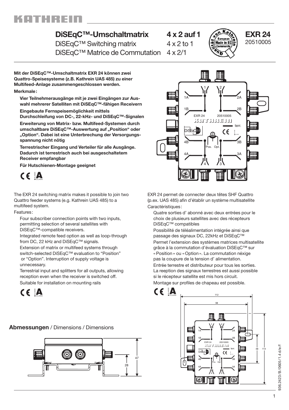 Kathrein DISEQC EXR 24 User Manual | 4 pages