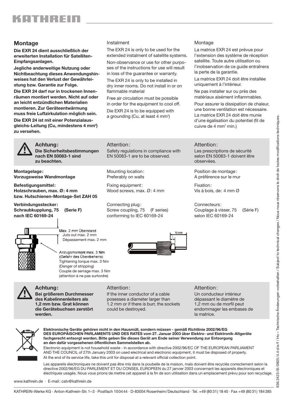 Montage | Kathrein DISEQC EXR 24 User Manual | Page 4 / 4