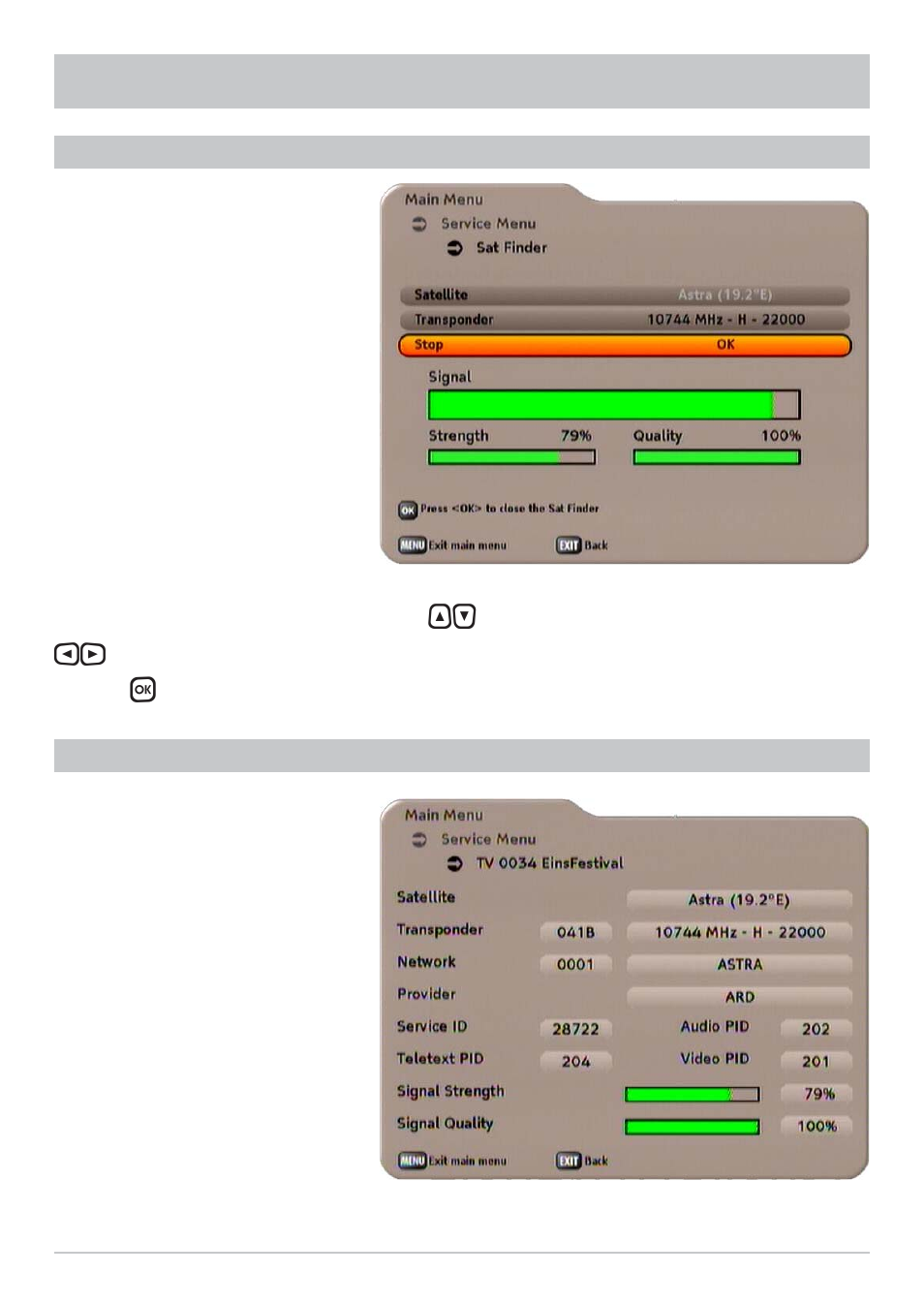 Service menu | Kathrein UFS 733si User Manual | Page 60 / 76