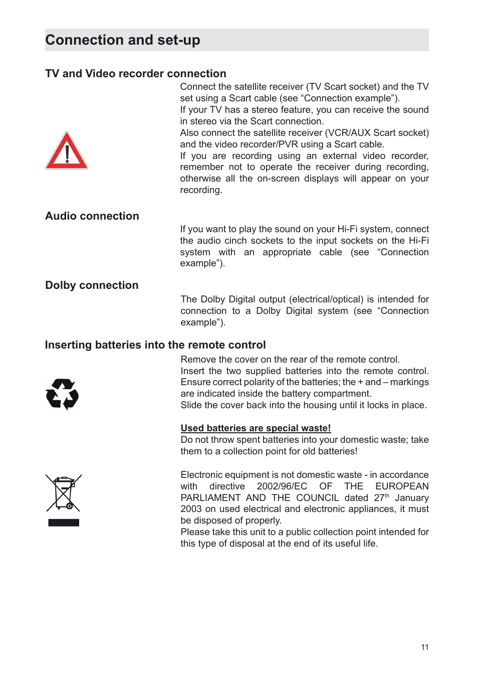 Connection and set-up | Kathrein UFS 702sw User Manual | Page 11 / 68