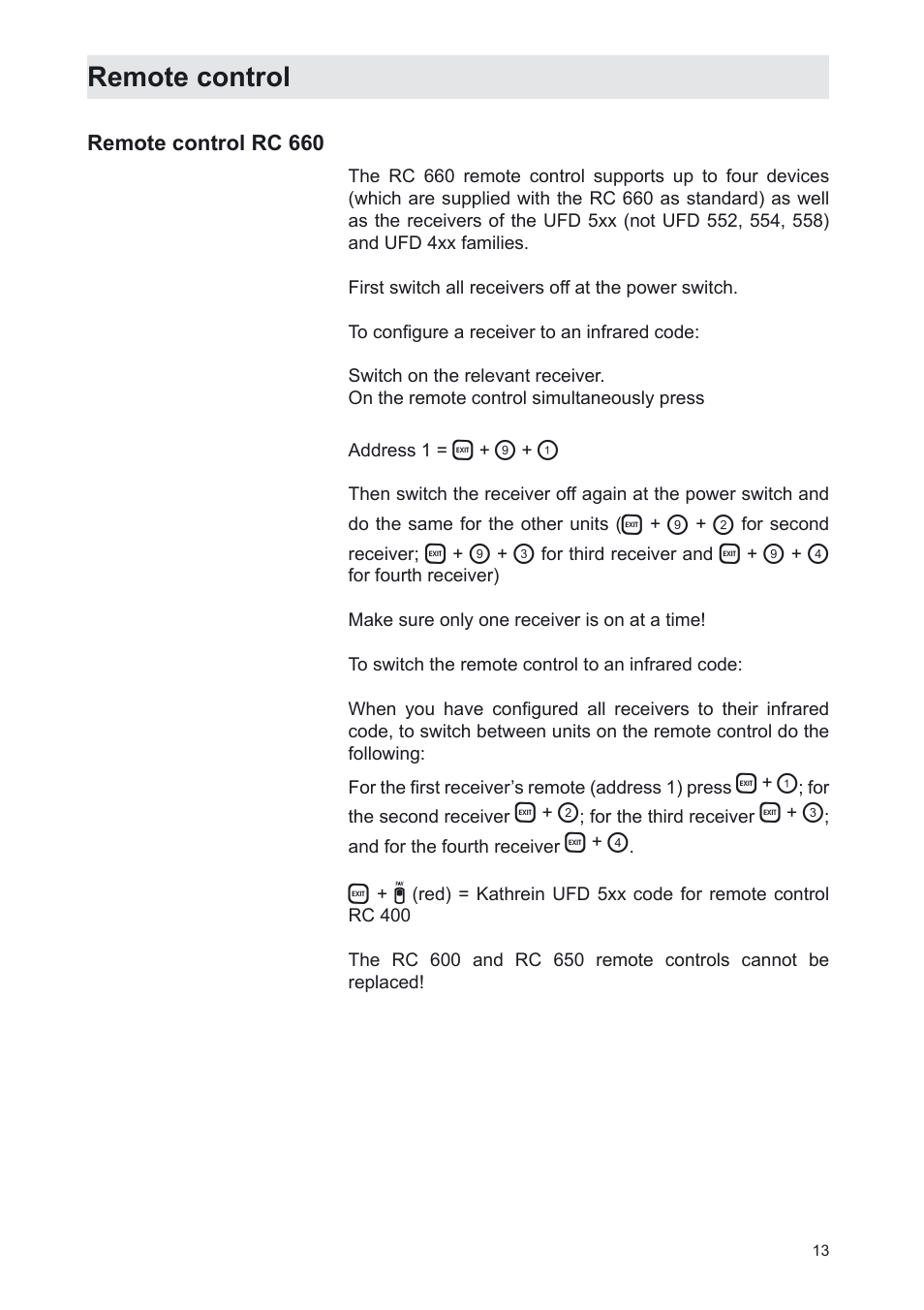 Remote control | Kathrein UFS 702sw User Manual | Page 13 / 68