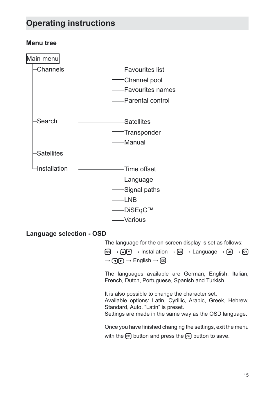 Operating instructions | Kathrein UFS 702sw User Manual | Page 15 / 68