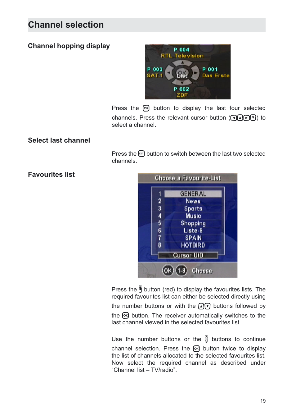 Channel selection | Kathrein UFS 702sw User Manual | Page 19 / 68