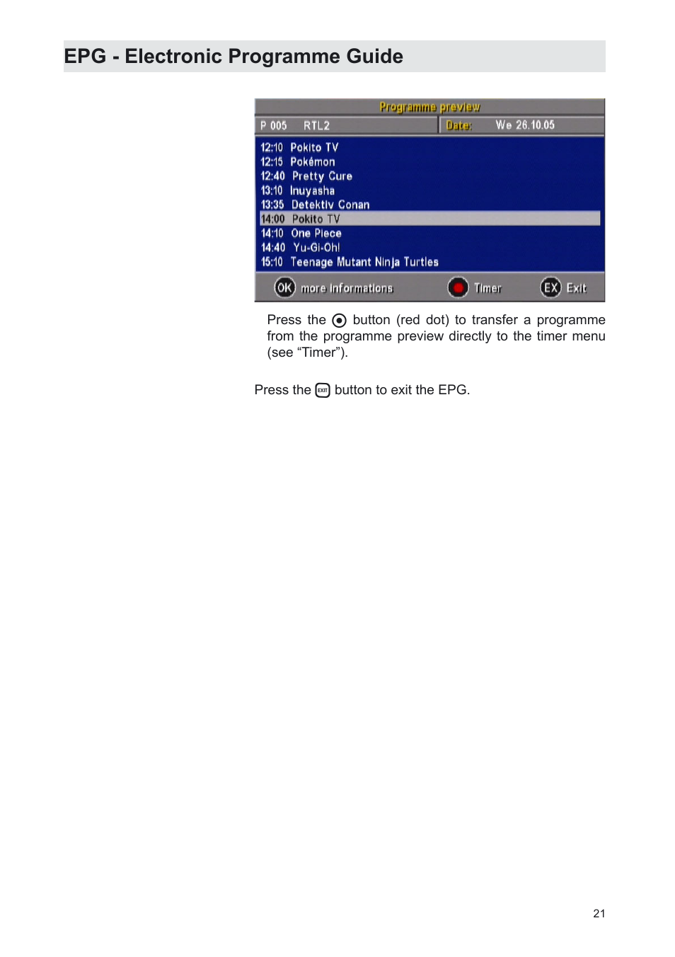 Epg - electronic programme guide | Kathrein UFS 702sw User Manual | Page 21 / 68