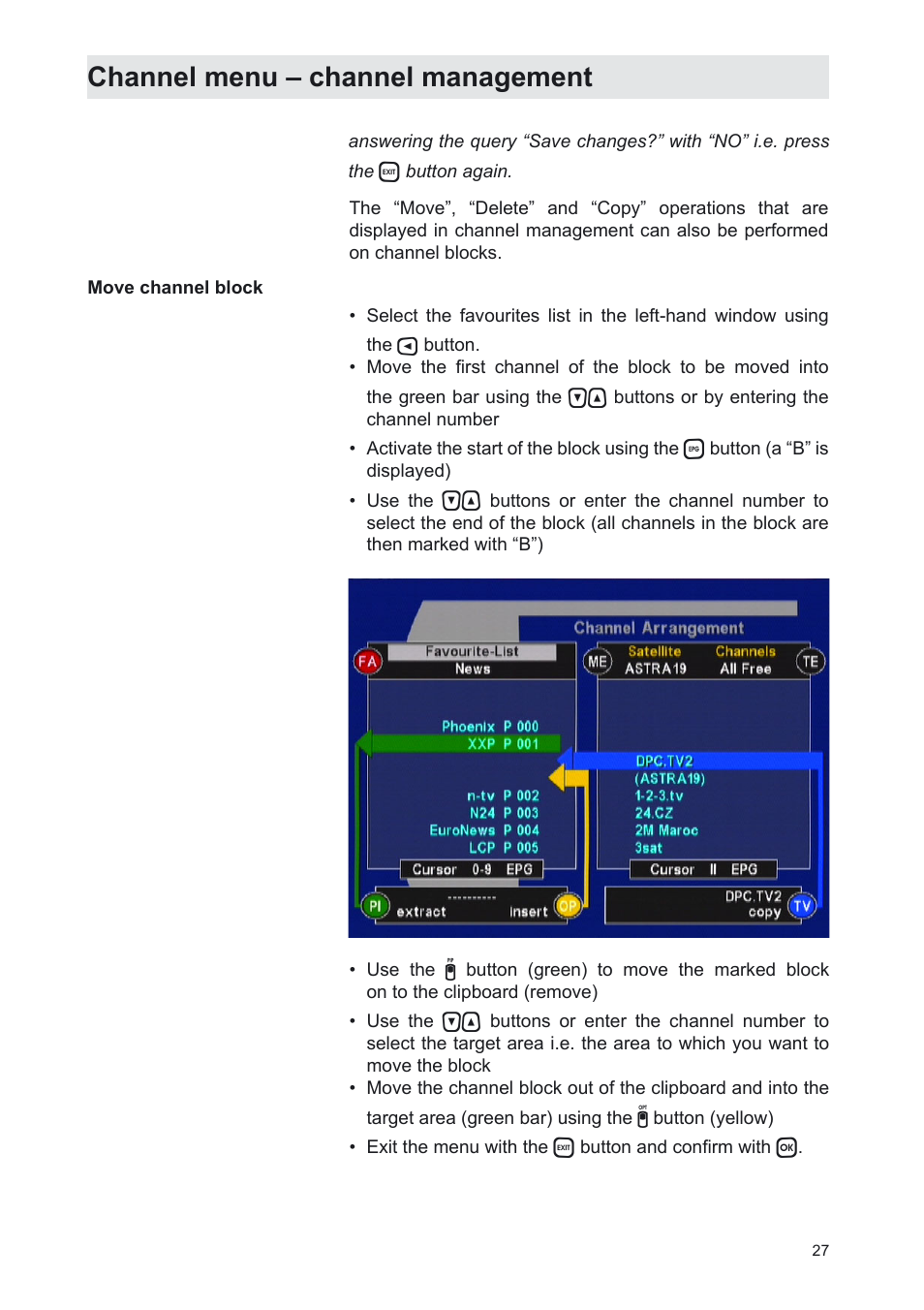 Channel menu – channel management | Kathrein UFS 702sw User Manual | Page 27 / 68