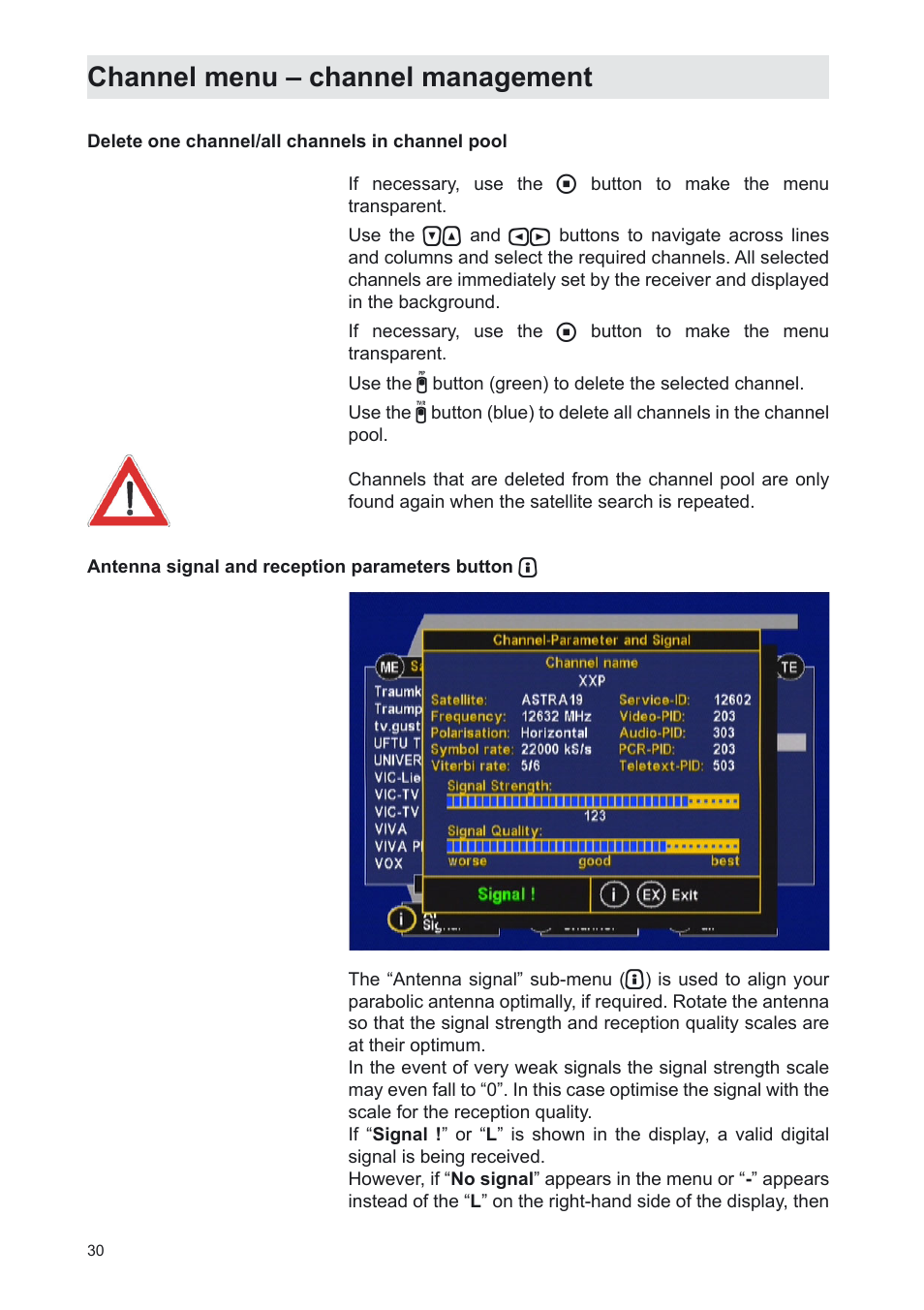 Channel menu – channel management | Kathrein UFS 702sw User Manual | Page 30 / 68