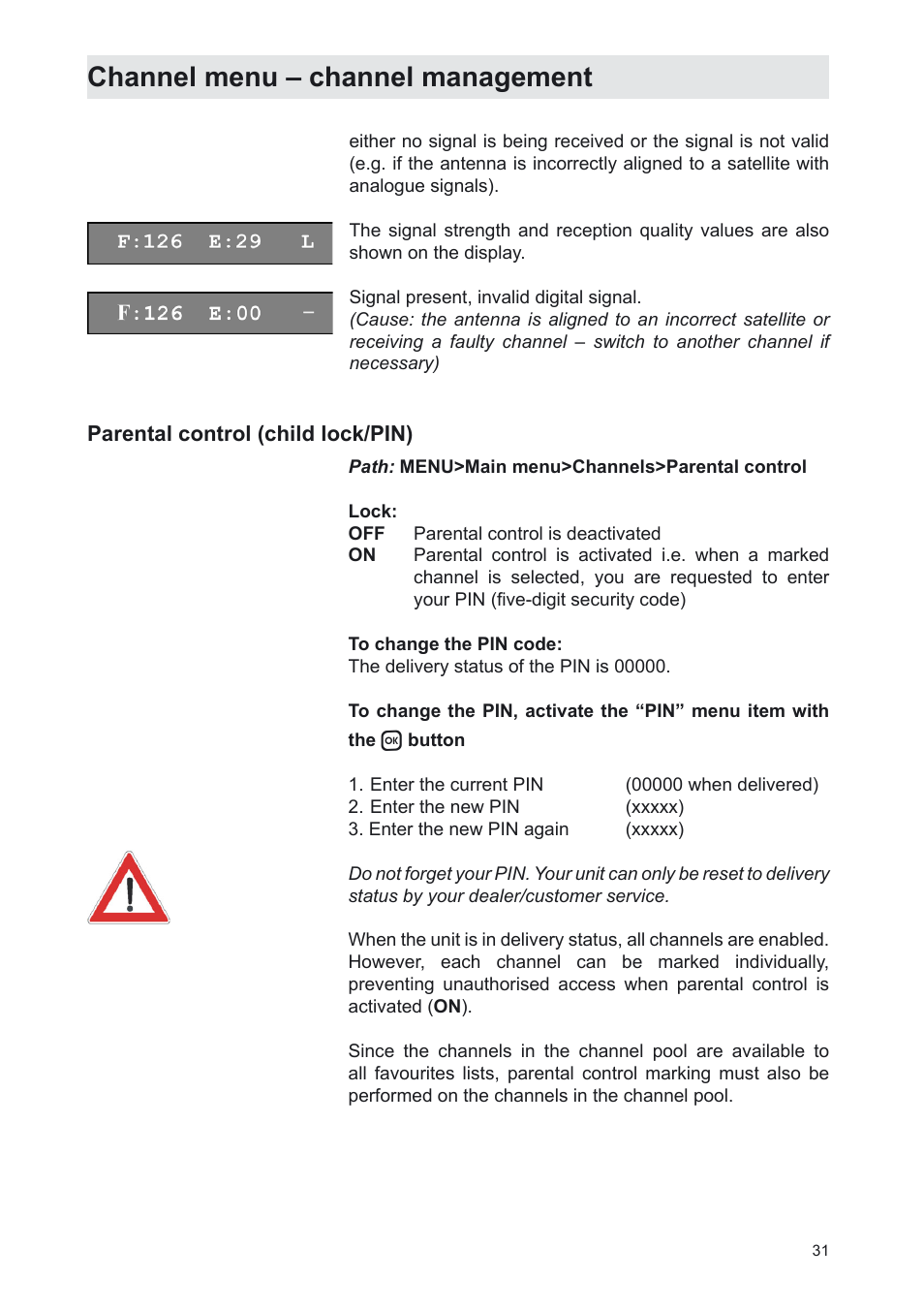 Channel menu – channel management | Kathrein UFS 702sw User Manual | Page 31 / 68