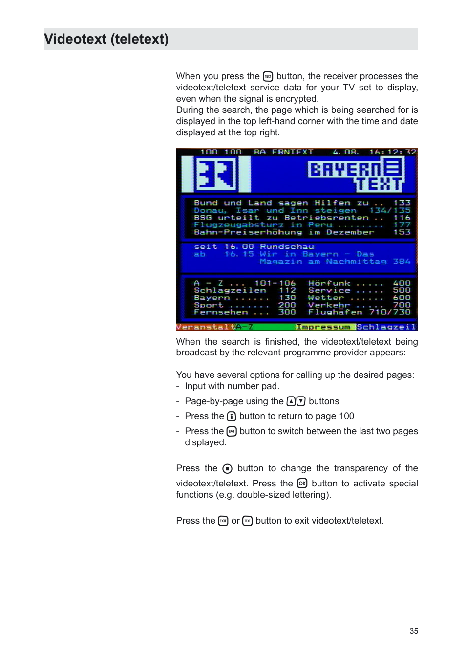 Videotext (teletext) | Kathrein UFS 702sw User Manual | Page 35 / 68