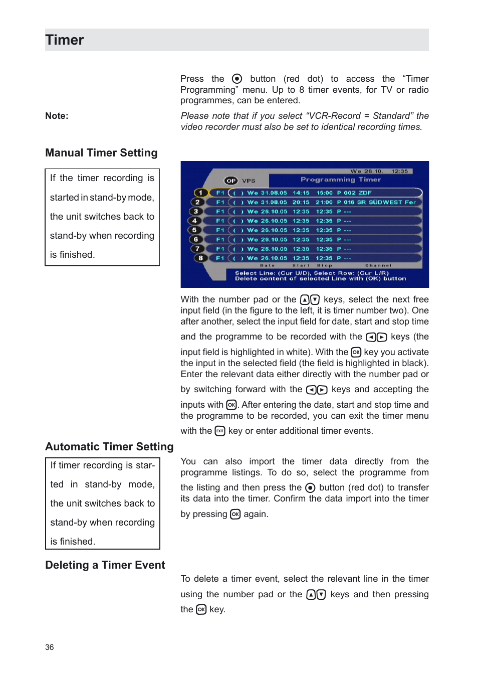 Timer | Kathrein UFS 702sw User Manual | Page 36 / 68