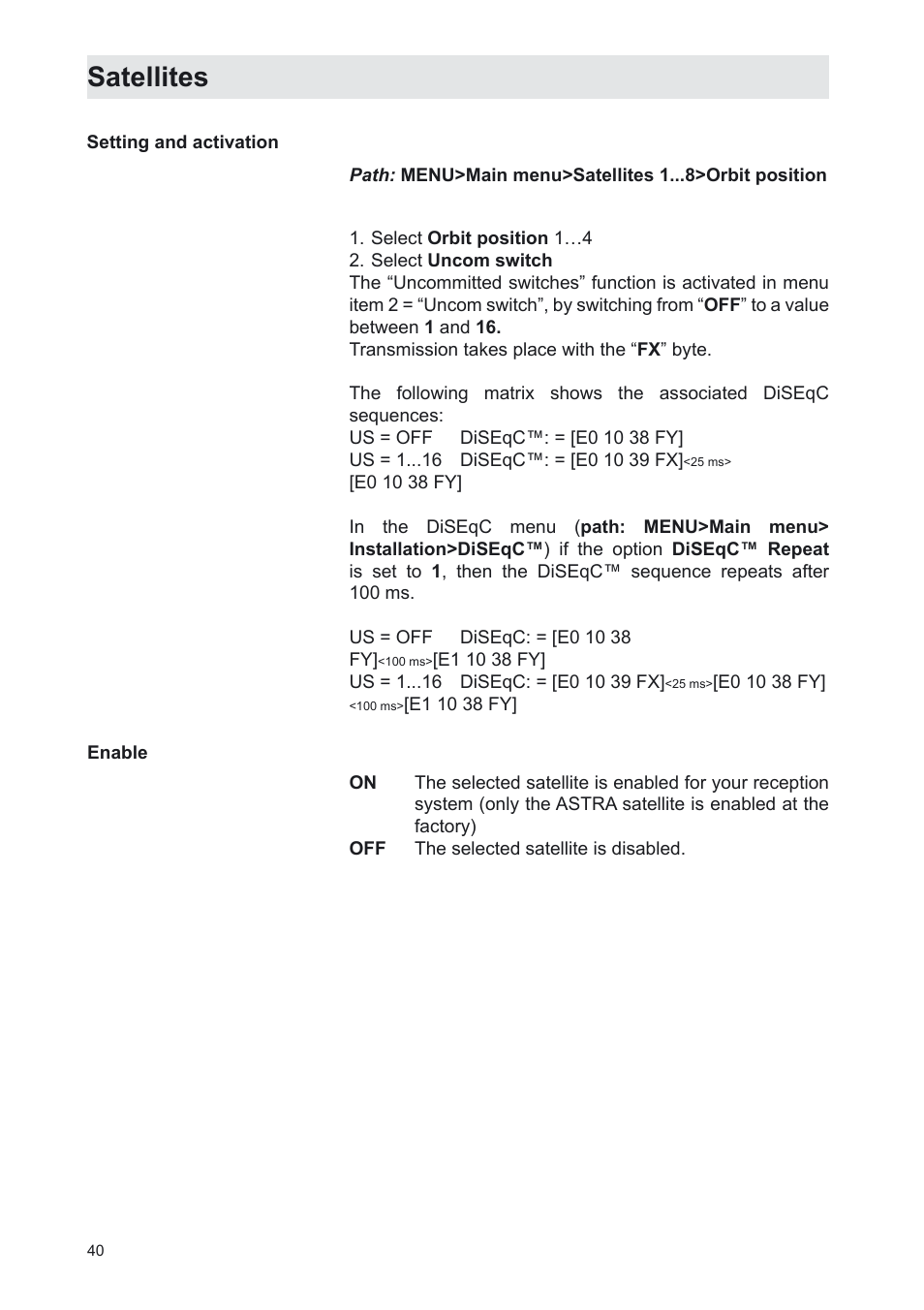 Satellites | Kathrein UFS 702sw User Manual | Page 40 / 68