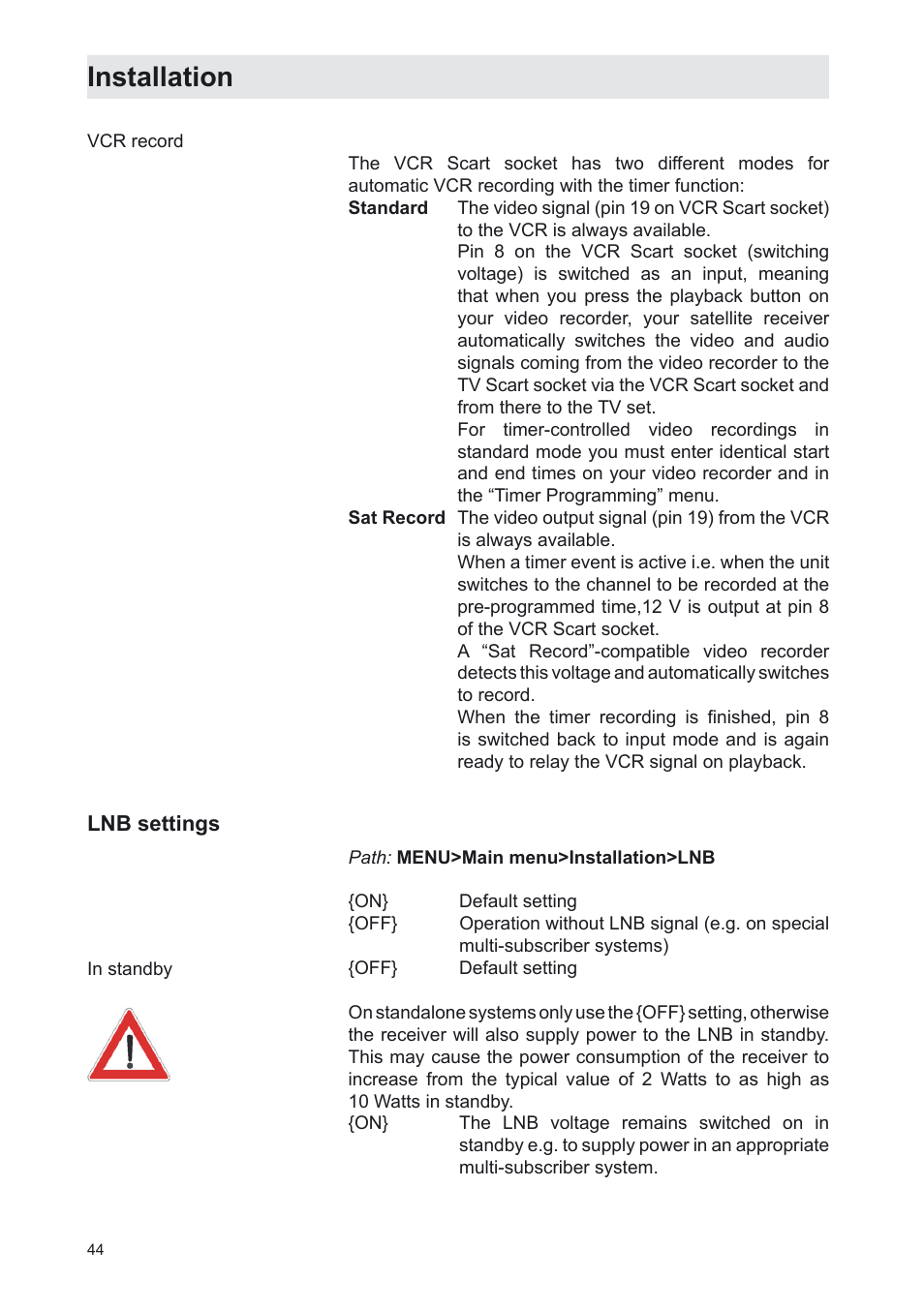 Installation | Kathrein UFS 702sw User Manual | Page 44 / 68