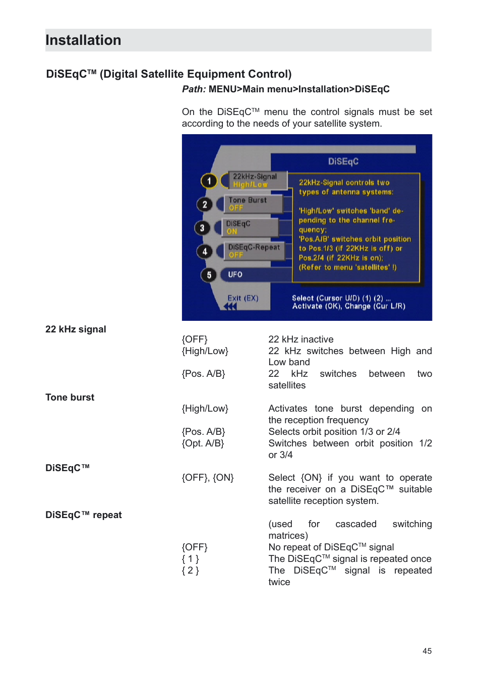 Installation | Kathrein UFS 702sw User Manual | Page 45 / 68