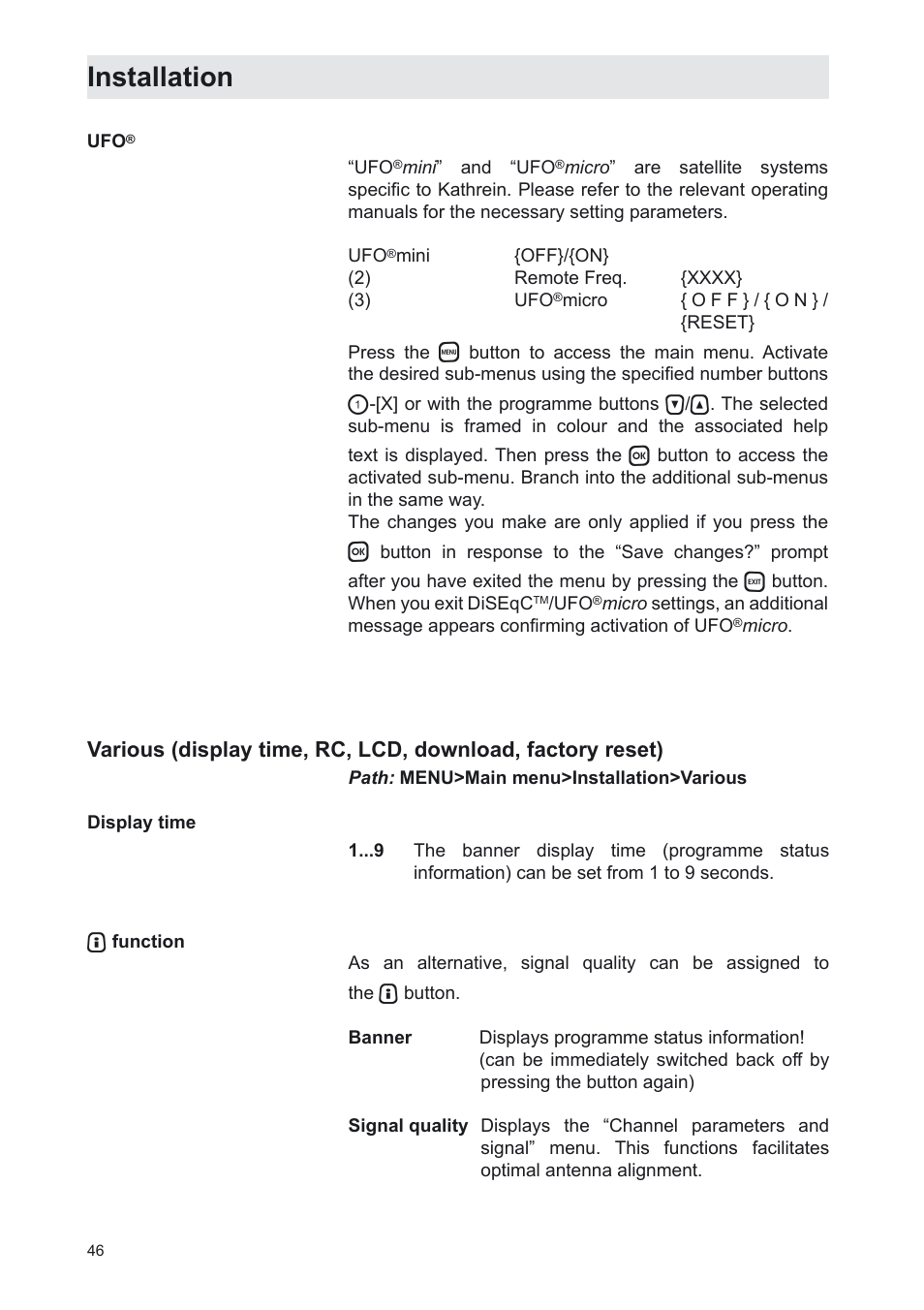 Installation | Kathrein UFS 702sw User Manual | Page 46 / 68