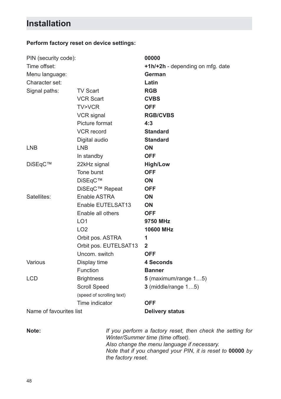 Installation | Kathrein UFS 702sw User Manual | Page 48 / 68