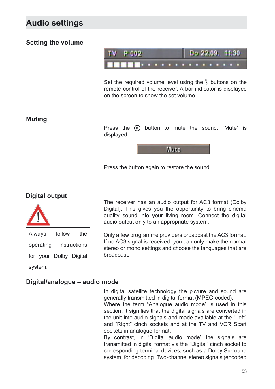 Audio settings | Kathrein UFS 702sw User Manual | Page 53 / 68