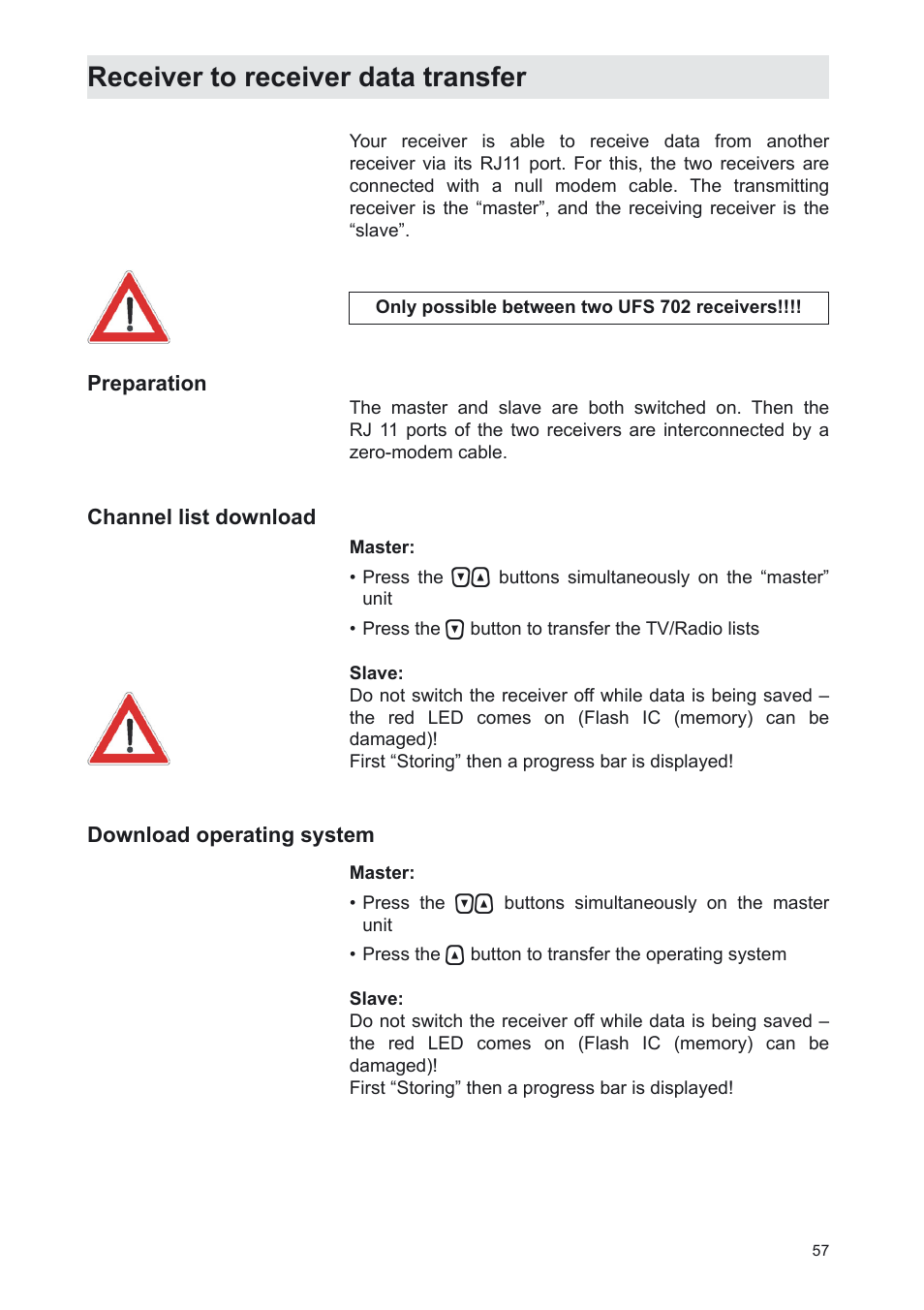 Receiver to receiver data transfer | Kathrein UFS 702sw User Manual | Page 57 / 68