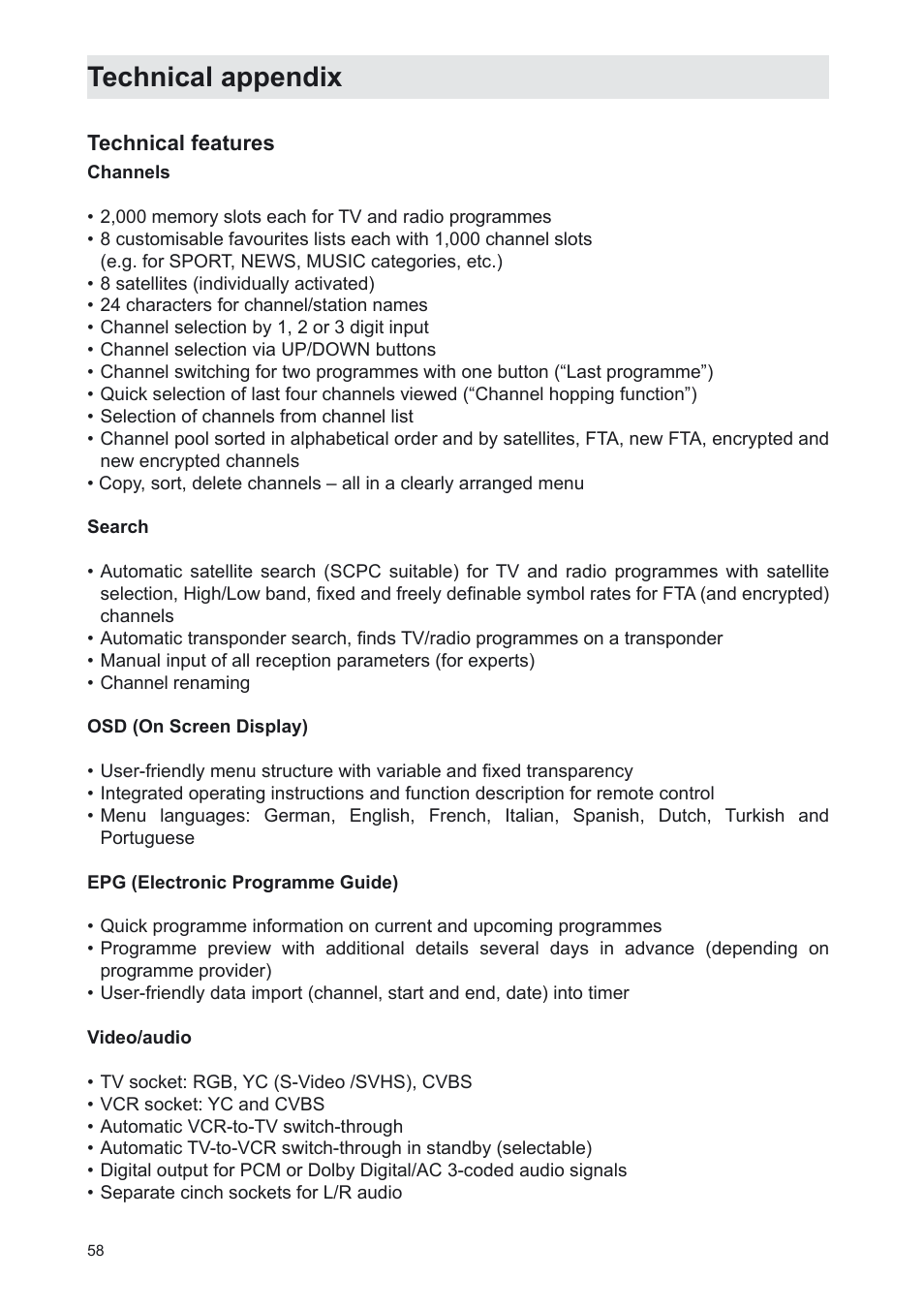 Technical appendix | Kathrein UFS 702sw User Manual | Page 58 / 68