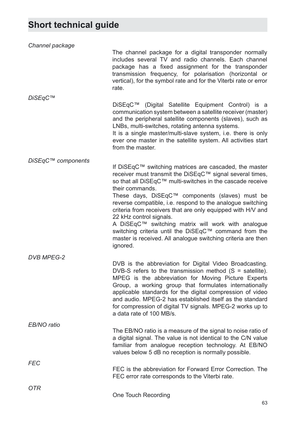 Short technical guide | Kathrein UFS 702sw User Manual | Page 63 / 68