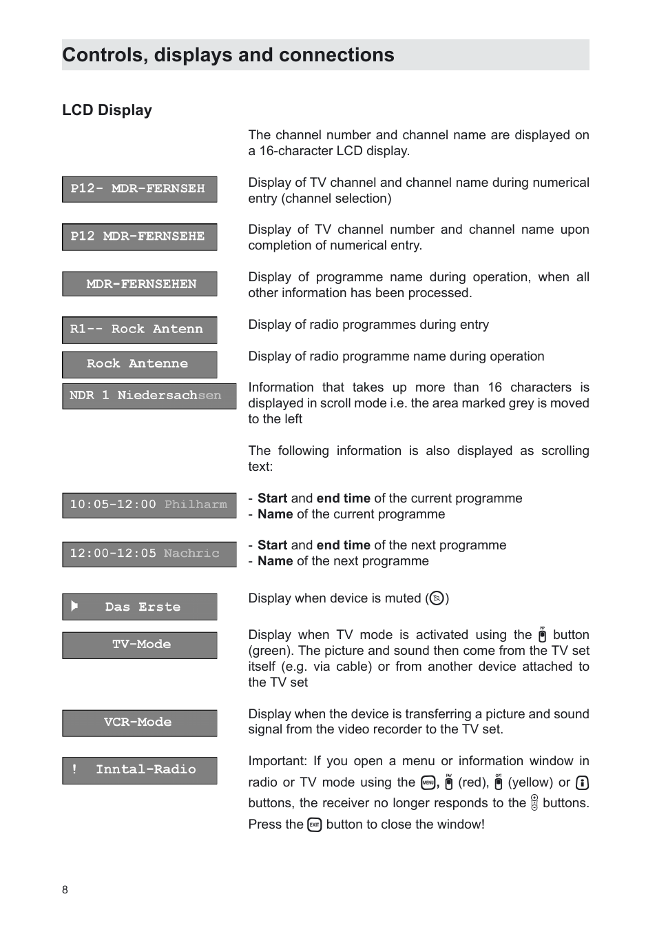 Controls, displays and connections | Kathrein UFS 702sw User Manual | Page 8 / 68