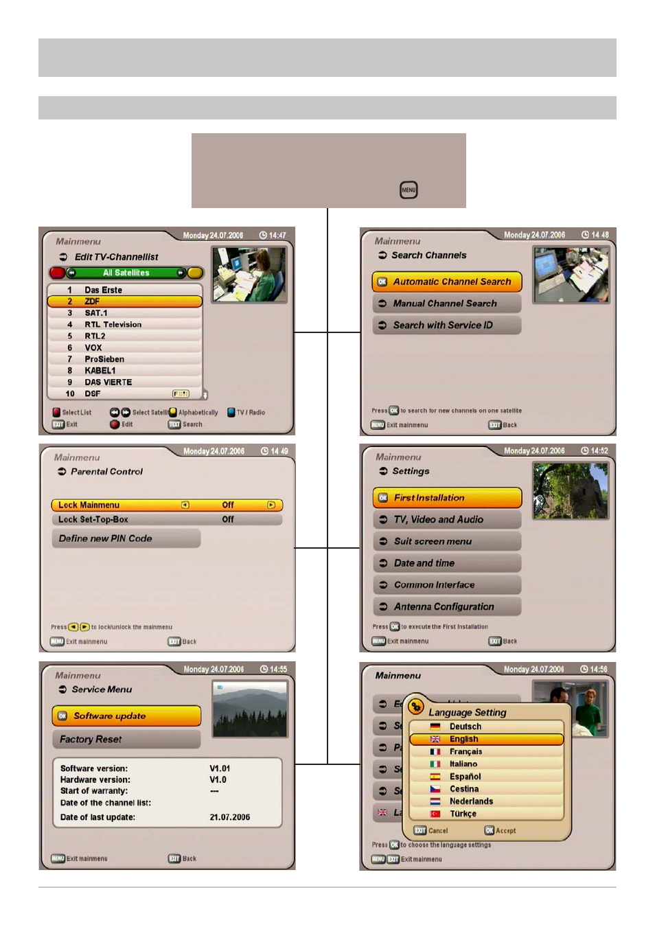Main menu | Kathrein UFS 712sw User Manual | Page 21 / 72