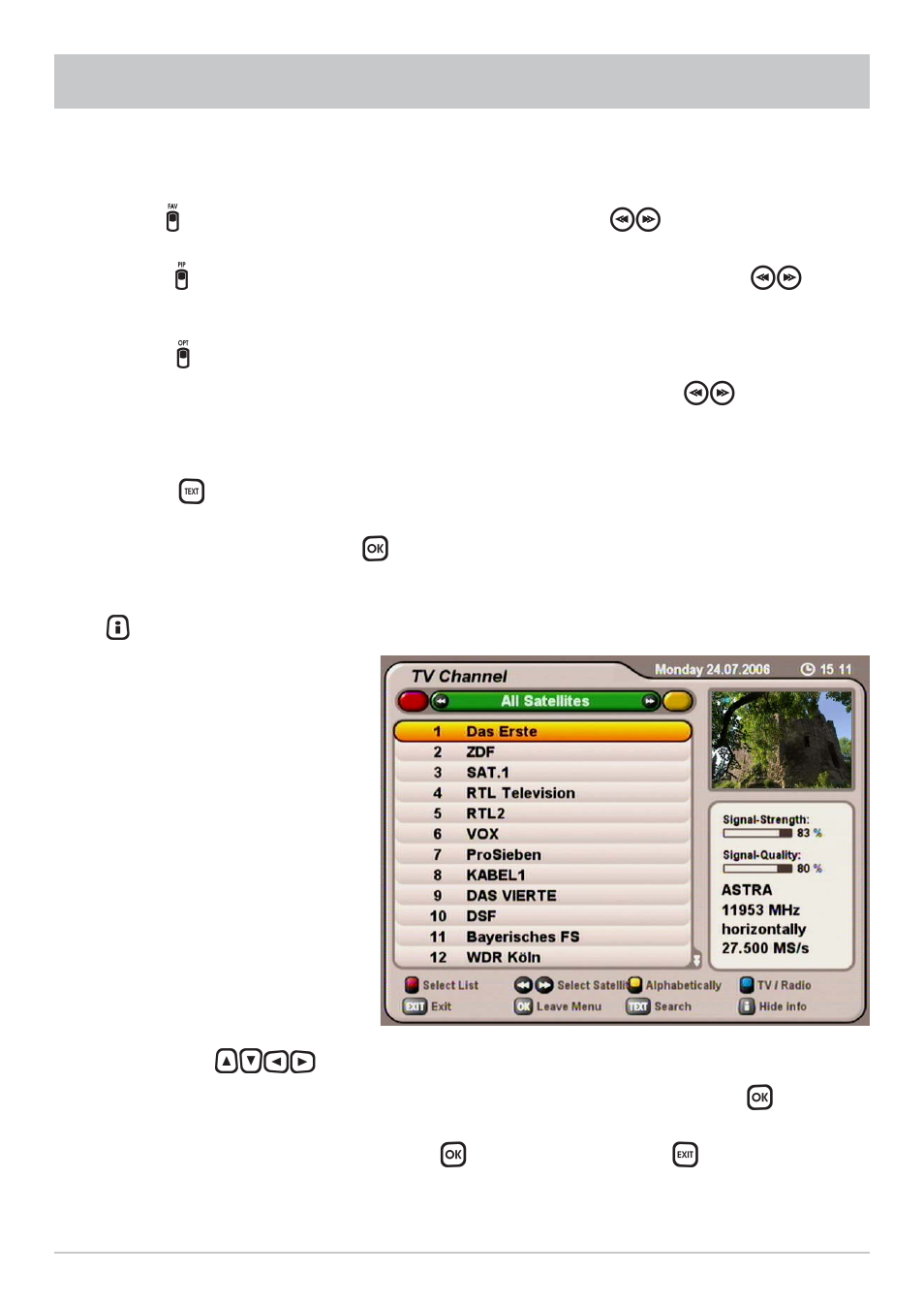 On-screen displays (osd) | Kathrein UFS 712sw User Manual | Page 25 / 72
