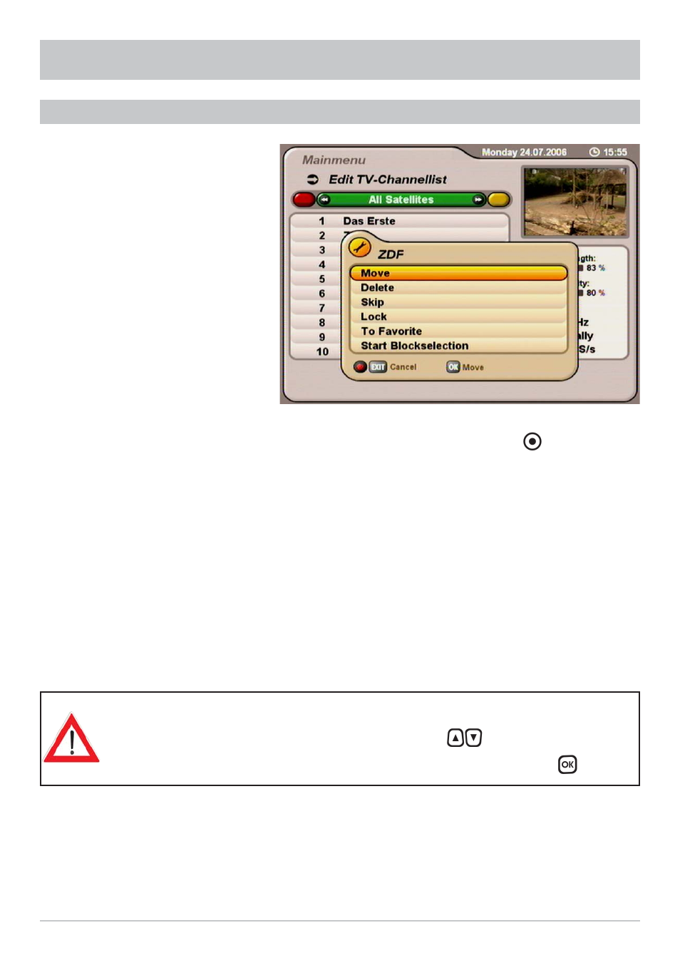 Edit channel list, Editing lists/channels | Kathrein UFS 712sw User Manual | Page 41 / 72