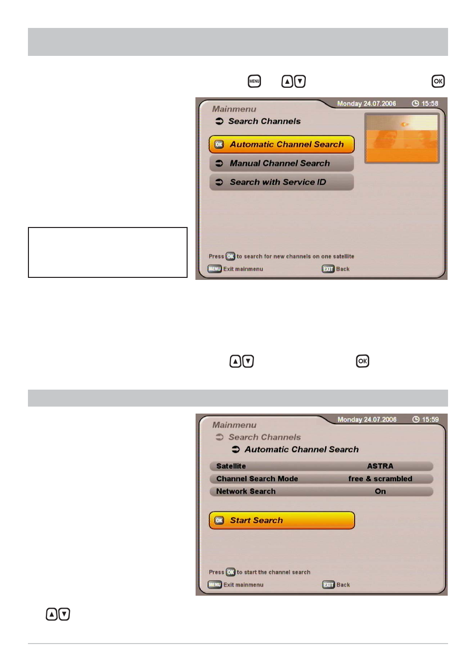 Channel search (channel scan) | Kathrein UFS 712sw User Manual | Page 46 / 72