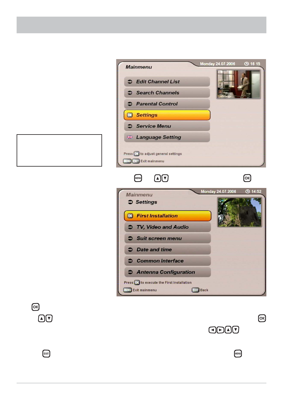 Settings | Kathrein UFS 712sw User Manual | Page 54 / 72