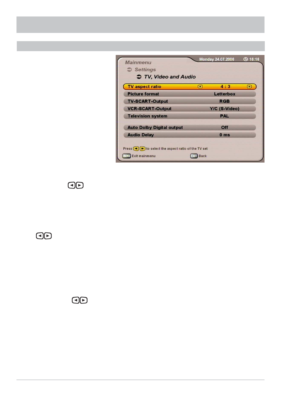 Settings, Tv settings | Kathrein UFS 712sw User Manual | Page 55 / 72