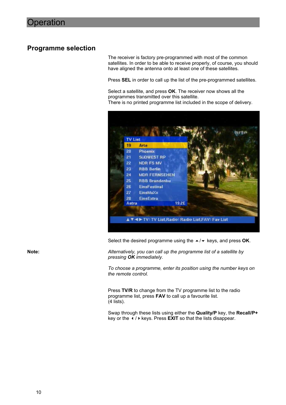 Operation, Programme selection | Kathrein Euroline UFE 305/S User Manual | Page 10 / 36