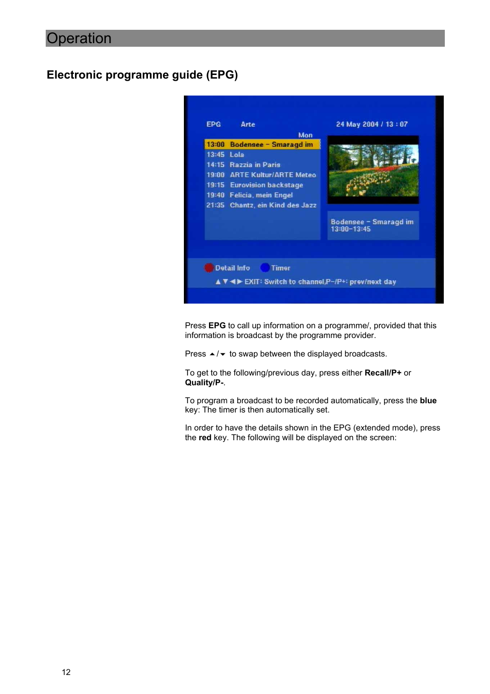 Operation, Electronic programme guide (epg) | Kathrein Euroline UFE 305/S User Manual | Page 12 / 36