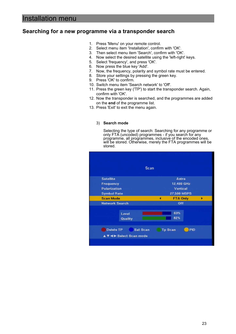 Installation menu | Kathrein Euroline UFE 305/S User Manual | Page 23 / 36