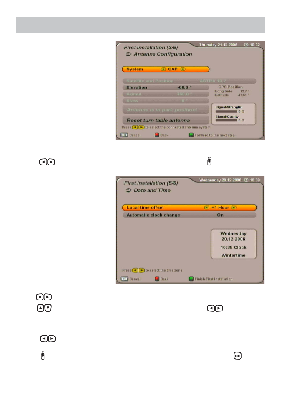 First installation | Kathrein MobiSet 2 Digital CAP 600 User Manual | Page 46 / 60