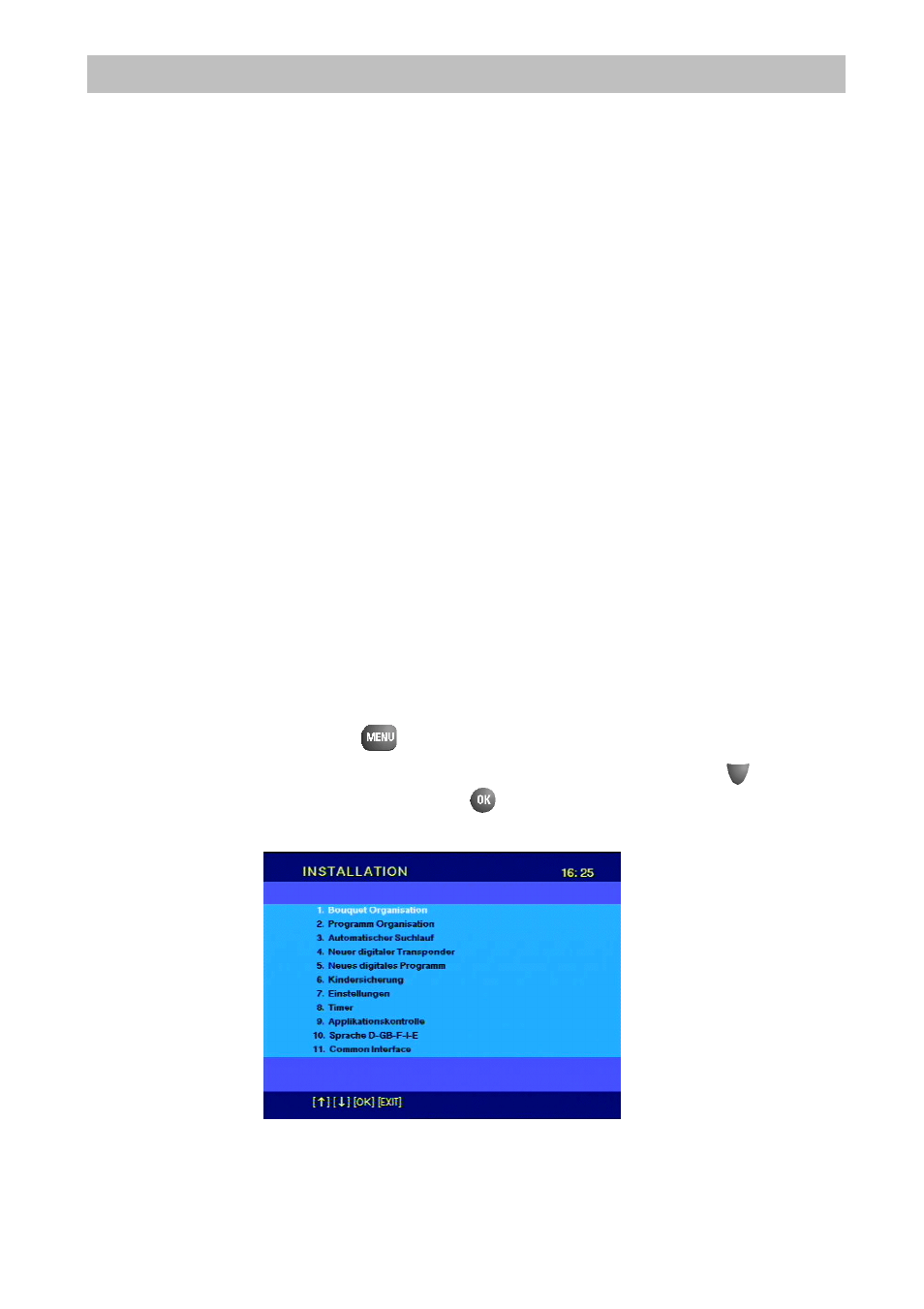 Initial settings, Calling up the “installation” menu | Kathrein UFD 510 User Manual | Page 25 / 50