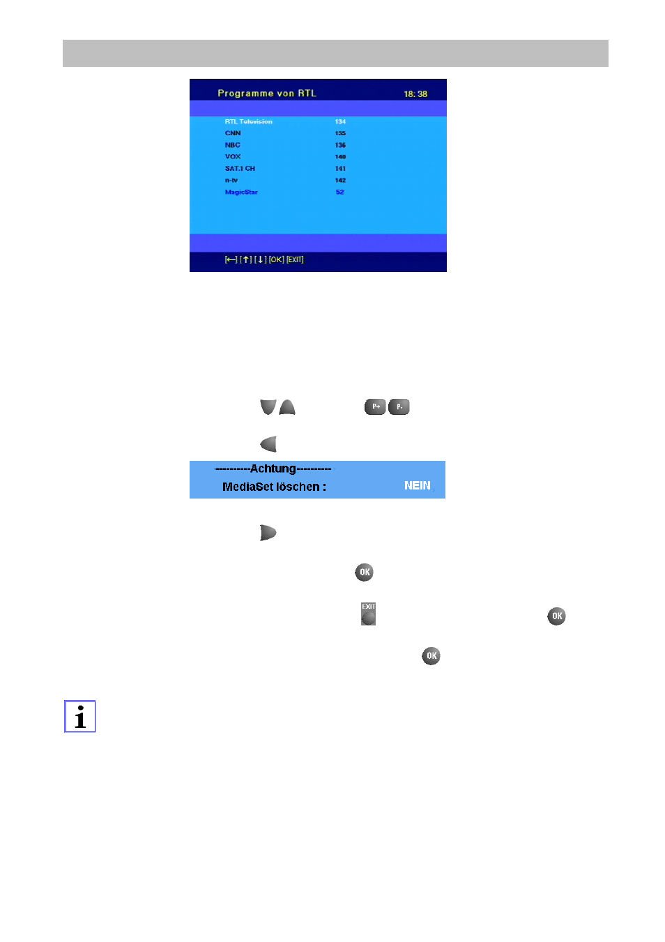 Deleting a transponder or a programme, Initial settings | Kathrein UFD 510 User Manual | Page 27 / 50