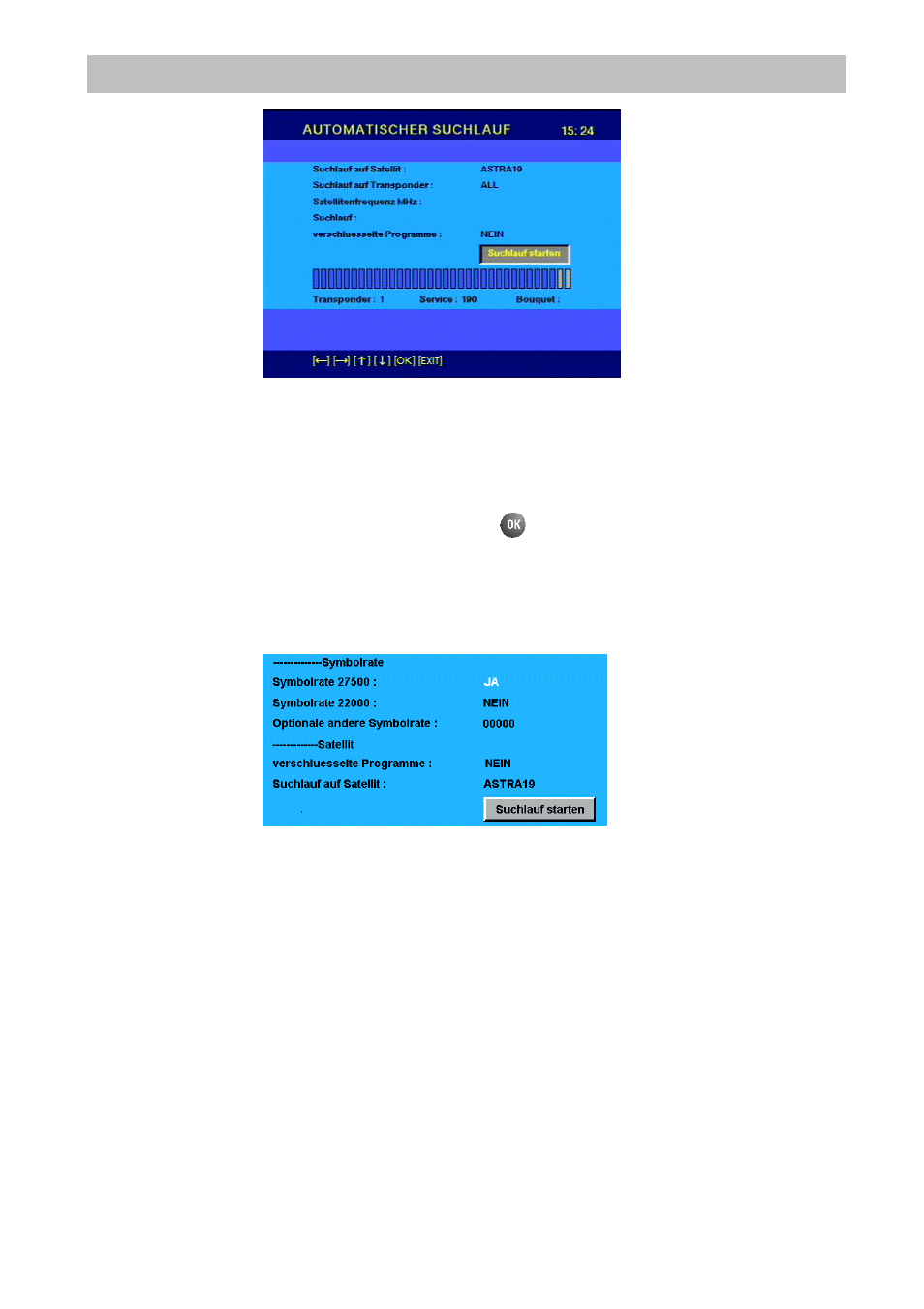 Transponder search run, Initial settings | Kathrein UFD 510 User Manual | Page 30 / 50