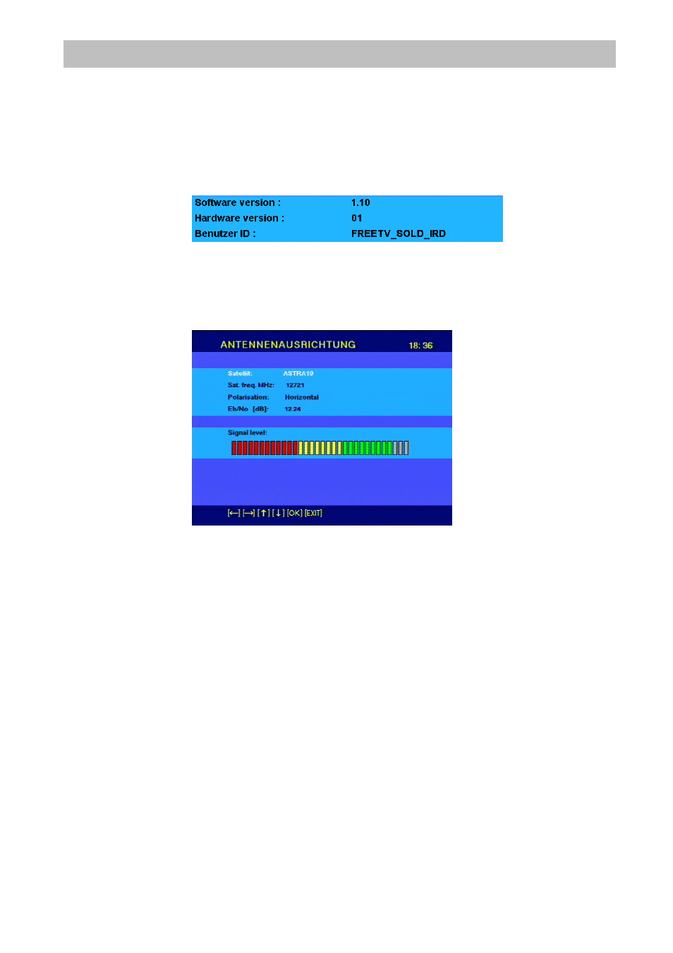 System diagnosis, Antenna alignment, Initial settings | Kathrein UFD 510 User Manual | Page 36 / 50